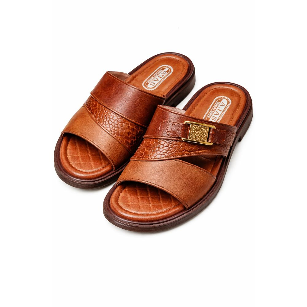 Mens Brown Textured Slip On Sandal